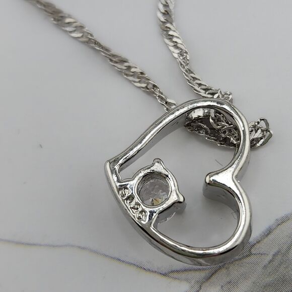 Sterling Silver Plated CZ Heart Pendant, Sterling Silver Chain Necklace 18" - Picture 7 of 7